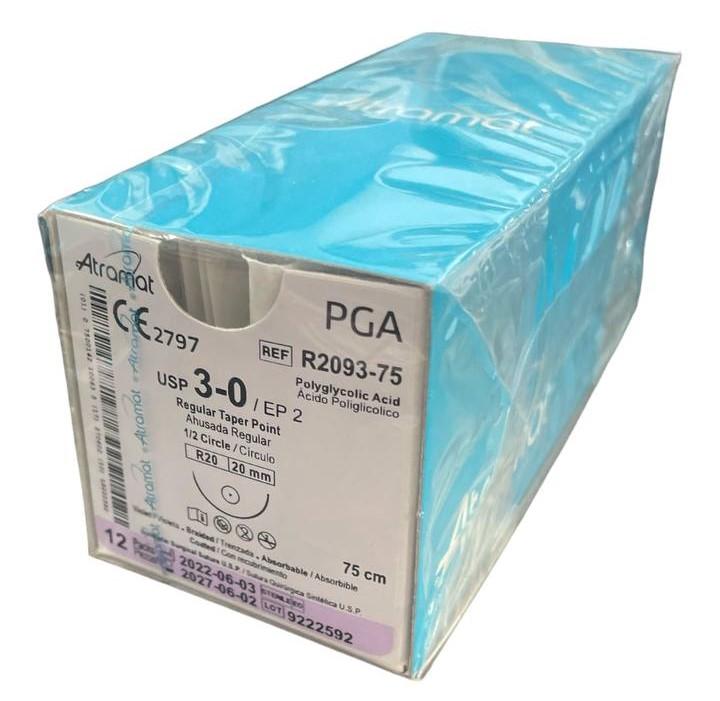 PGA (полігліколід) R2093-75 плетений фіолетовий, що розсмоктується USP 3-0 (EP2) з колючою голкою 20мм, 1/2кола, довж. нитки 75см